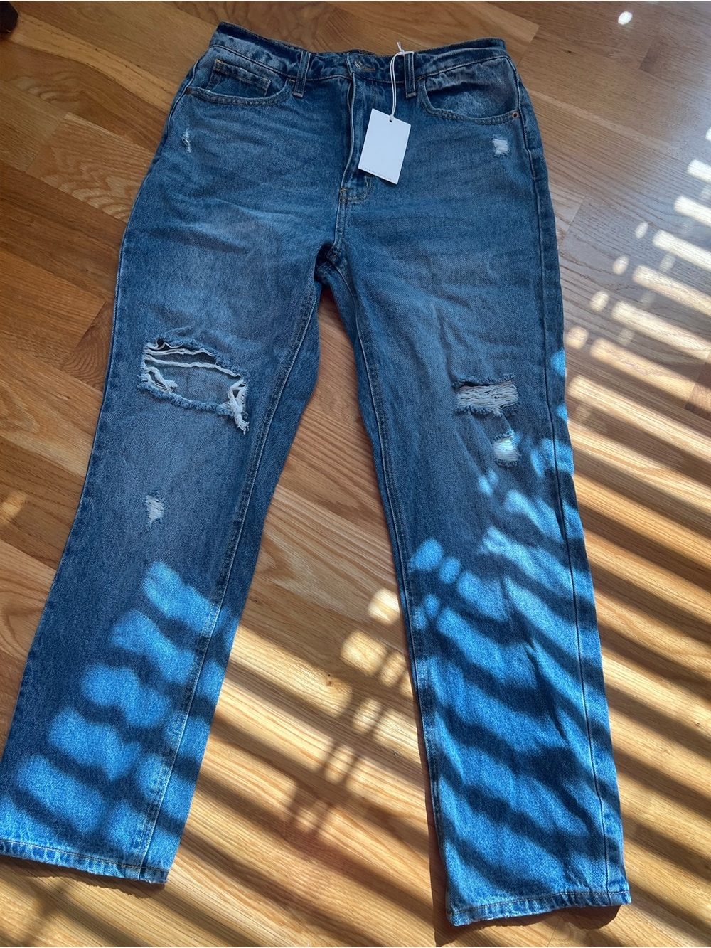Cello Blue Distressed Straight-Leg Jeans